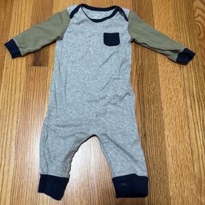 Carter's Gray and Olive Baby Romper with Navy Trim